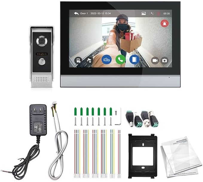 YiToo 7" Wired Video Door Phone Intercom System 1080P Indoor Monitor Touch Screen with HD Infrared Outdoor Doorbell WiFi Tuya APP Connection for Villa Home Office Apartment