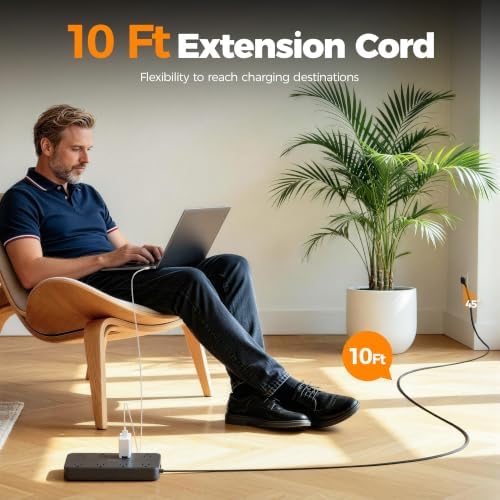 TESSAN Power Strip Surge Protector, 10FT Flat Plug Extension Cord