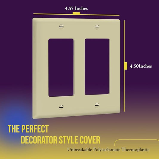 ENERLITES Decorator Light Switch or Receptacle Outlet Wall Plate, Gloss Finish, Size 2-Gang 4.50" x 4.57", Unbreakable Polycarbonate Thermoplastic, UL Listed, 8832-I, Ivory