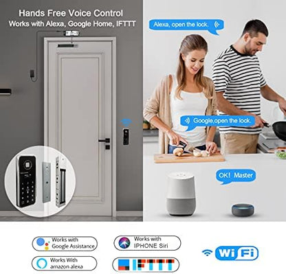 WiFi Access Control 400lb Holding Force Electic Magnetic Door Lock System Kit with Remote and Smartphone app Control, paired with Wireless Fingerprint and Access Kaypad (Electric Magnetic Lock kit)