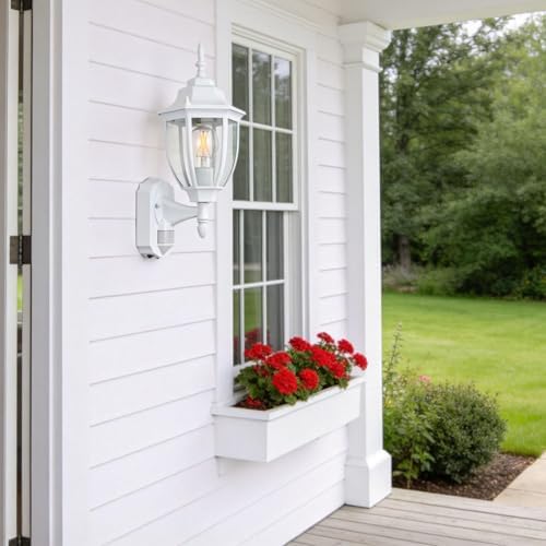 Porch Lights Outdoor Motion Sensor Wall Sconce Anti-Rust Aluminum, Exterior Outdoor Wall Lights Dusk to Dawn Porch Light Fixture Wall Mount for House Outside Patio 2Pack White