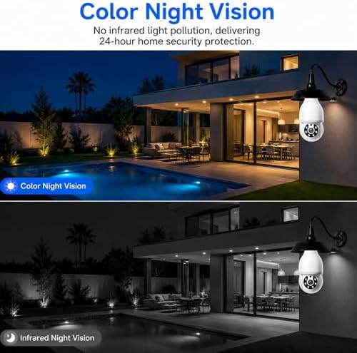 Light Bulb Security Camera, 5G&2.4GHz WiFi Light Bulb Cameras Wireless Outdoor Indoor, Lightbulb Camera for Home Security, Two-Way Talk,Color Night Vision, Motion Detection & Real-time Alarm