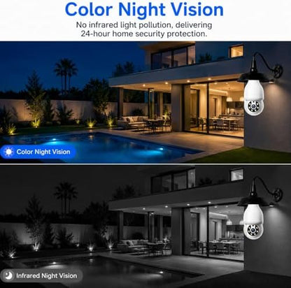 Light Bulb Security Camera, 5G&2.4GHz WiFi Light Bulb Cameras Wireless Outdoor Indoor, Lightbulb Camera for Home Security, Two-Way Talk,Color Night Vision, Motion Detection & Real-time Alarm