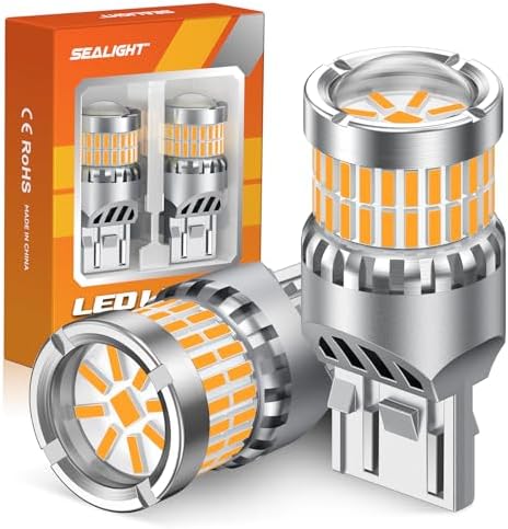 SEALIGHT 7440 7443 LED Bulb Amber Yellow, Upgraded T20 7444 7443NA 7441 W21W 992 LED 56-SMD with Projector Lens,Front Rear Turn Signal Lights bulbs Need Extra Load Resistor, Pack of 2