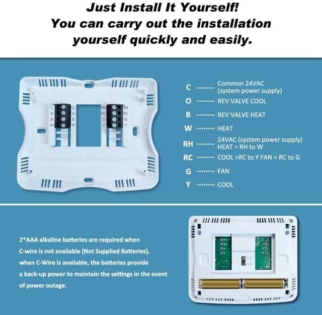 Non Programmable Thermostat for Home, Digital Energy-Saving Thermostat,Single-Stage Systems, 1 Heat/1 Cool, Easy DIY Install, White Backlight