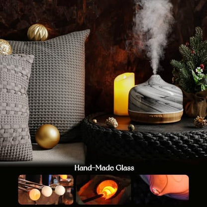 Porseme 500ml Glass Essential Oil Diffuser Aromatherapy Ultrasonic Cool Mist Humidifier 15-21 Running Hours Waterless Auto-Off Air Diffusers for Sleeping Yoga Working Spa(Ink)