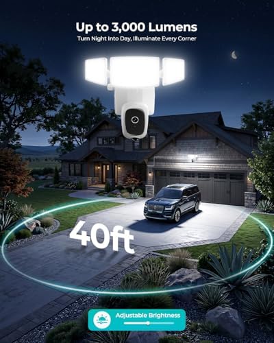 iMaihom 2K Floodlight Camera with Plug-in Power Cable, 3000LM Security Outdoor Cam with Motion-Activated, Color Night Vision, 2-Way Audio, Siren, 24/7 Recording, IP65, 5G/2.4G WiFi, Works with Alexa