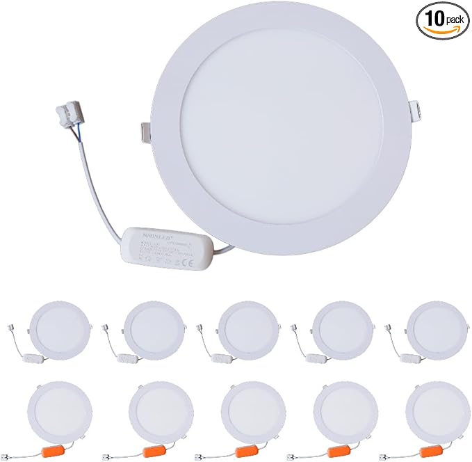 8 Inch 18Watt Ultra Thin Round LED Recessed Panel Spot Lighting, 140 Watt Retrofit Ceiling Downlight, 6500K Cool White, 10 Pack