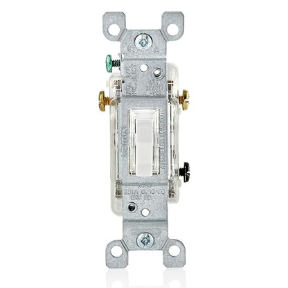 Leviton 15 Amp, 120 Volt, Toggle LED Illuminated 3-Way Switch, Residential Grade, Grounding, L1463-2W, White