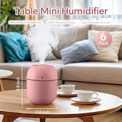Hortsun 6 Pcs Mini Humidifiers, 220ml Humidifier for Plant,Pink