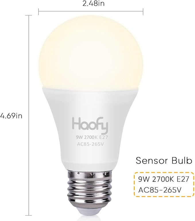 Haofy Dusk to Dawn Light Bulb, Smart Sensor LED Bulb Built-in Photosensor Detection with Auto Switch Outdoor/Indoor Lamp for Porch Patio Garage Basement Hallway(9W / 2 Pack)