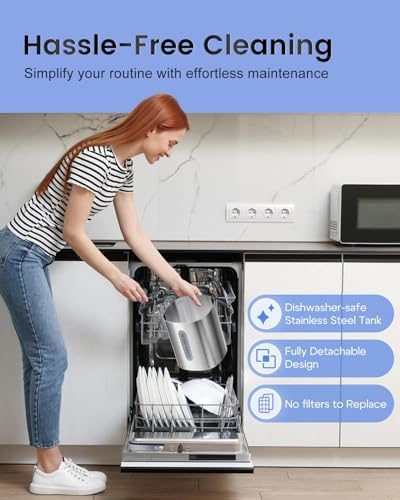 Feekaa Stainless Steel Humidifier, 4L/1Gal Cool Mist Humidifiers for Bedroom up to 500 sq ft, Easy Clean Dishwasher Safe Humidifiers for Baby, Humidifier Large Room Nursery Living Room Office, White