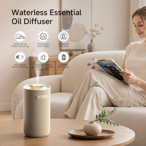 Waterless Essential Oil Diffuser for Home & Car, Cordless Scent Diffuser