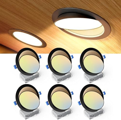 Ensenior 6 Pack 6 Inch Black LED Eyeball Gimbal Recessed Light, 5CCT