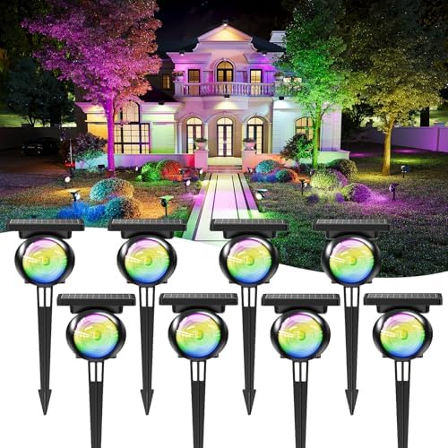 Focusing Solar Spot Lights Outdoor Waterproof, RGB+3CCT Tree Uplights 8Pack