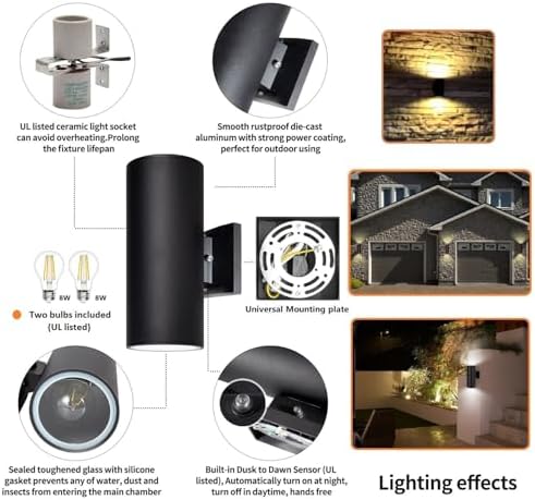 Dusk to Dawn Outdoor Wall Light, Waterproof Exterior Lighting