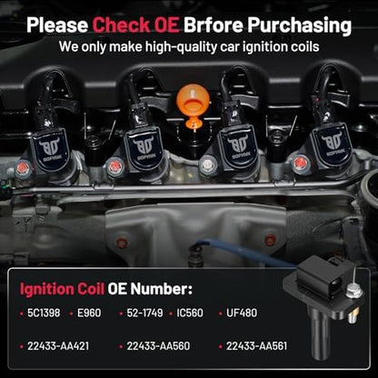 BDFHYK Ignition Coil Packs Compatible with Subaru Impreza 2002 2003 H4 2.0L Coil for UF480 5C1398 E960 52-1749 IC560 22433-AA421 22433-AA560 22433-AA561 Set of 4