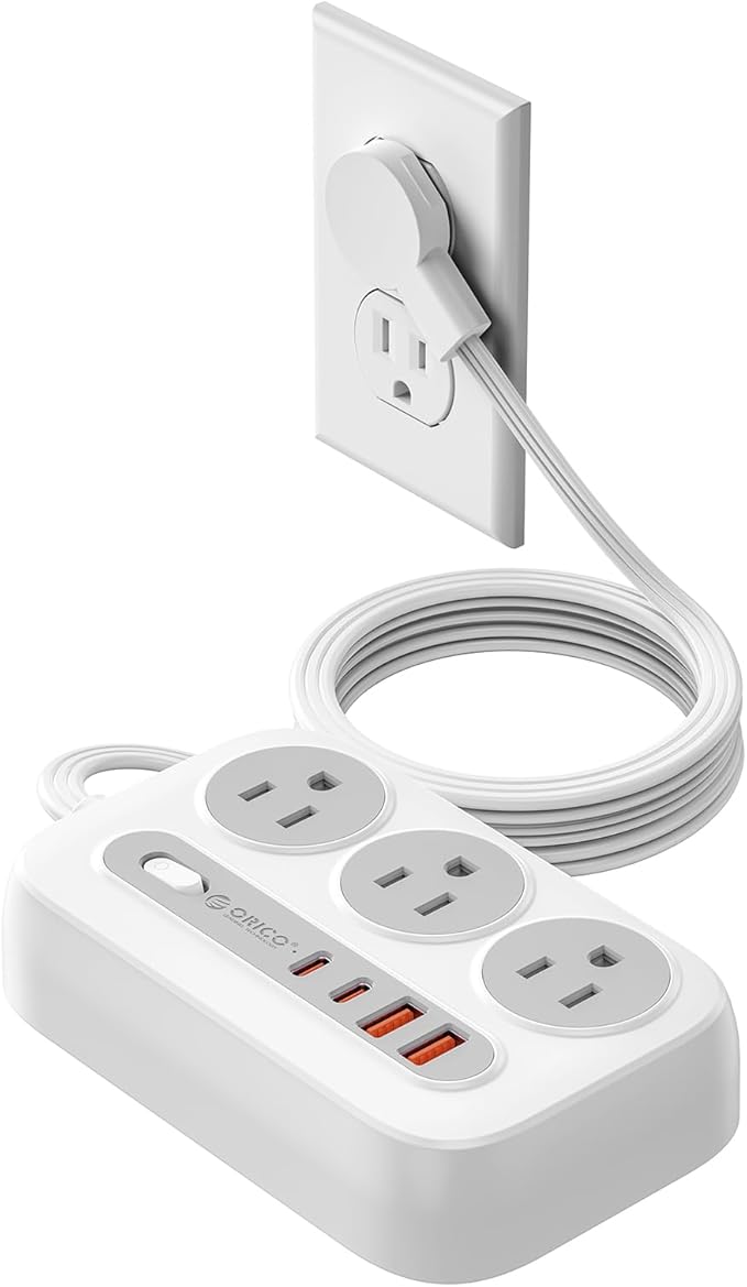 ORICO Surge Protector Power Strip, PD20W Multiple Outlets Extension Cord with 6 AC Outlets and 4 USB Charging Ports (2 USB-C), 45° Flat Plug, 10 Ft Mountable Outlet Extender for Home/Office/Dorm - OG