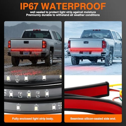 LIGBT 60" Tailgate Light Strip 108LED Truck Tailgate Light Bar Running Red Brake Lights White Reverse Amber Turn Signal Strobe Lights Waterproof Flexible Tail Light Bar for Pickup Trailer SUV RV Van