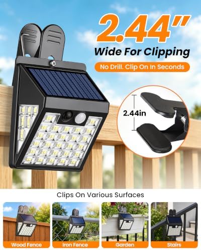 4 Pack Clip On Solar Lights Outdoor,Motion Sensor Outdoor Lights, 72LEDs 600LM Solar Lights with Motion Sensor,Outdoor Solar Lights for Fence,Deck Railing, Gutter,Patio,Garden (6000-6500K)
