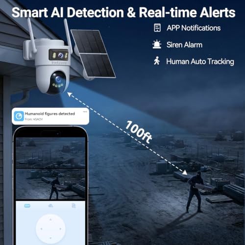 Dual Lens 4G LTE Cellular Security Camera Outdoor: No WiFi Needed