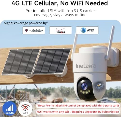 5MP 4G LTE Cellular Solar Security Camera Outdoor: No WiFi Needed