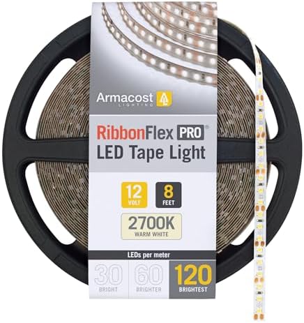 Armacost Lighting RibbonFlex Pro 12V White LED Strip Lights 120 LED/m, 2700K, 8.2 ft, 133210
