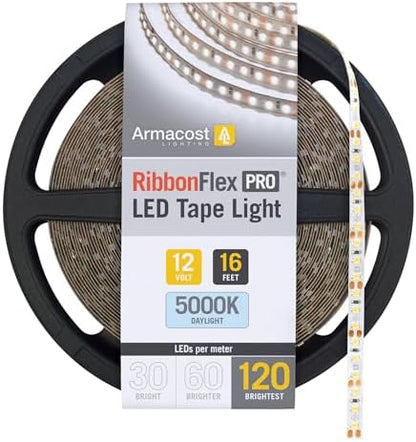Armacost Lighting RibbonFlex Pro 12V White LED Strip Lights 120 LED/m, 5000K, 16.4 ft, 163230