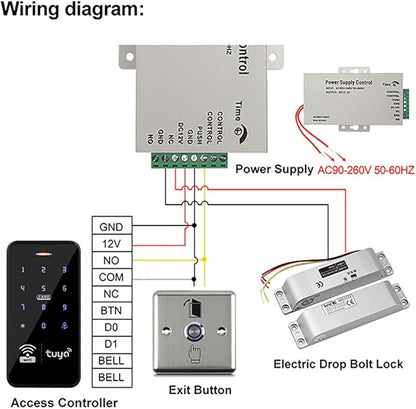 WiFi Tuya Waterproof Access Control System Kit+RFID Keyboard +Power Supply+Door Switch Button+ 10pcs Keyfobs+(Lock)
