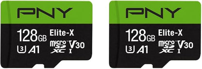 PNY 128GB Elite-X™ Class 10 U3 V30 A1 microSDXC Flash Memory Card - Up to 100MB/s Read, 4K UHD, Full HD, UHS-I, Smooth Content Capture, for Smartphones, Drones, Tablets, 2-Pack