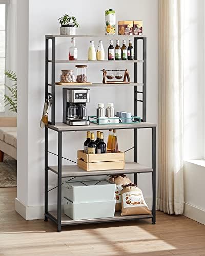 VASAGLE Coffee Bar, 31.5 Inches 6-Tier Baker's Rack with 6 Hooks