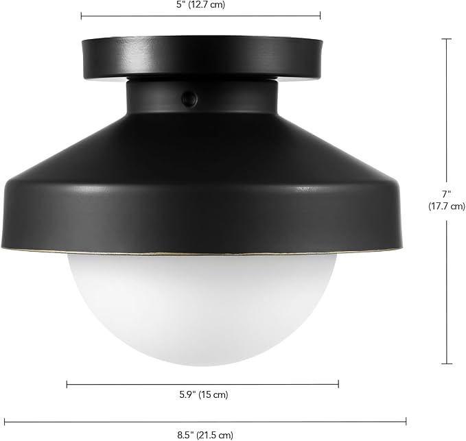 Globe Electric 1-Light Flush Mount Ceiling Light, Matte Black, Frosted Glass Shade, Bronze Trim, Modern Industrial Style