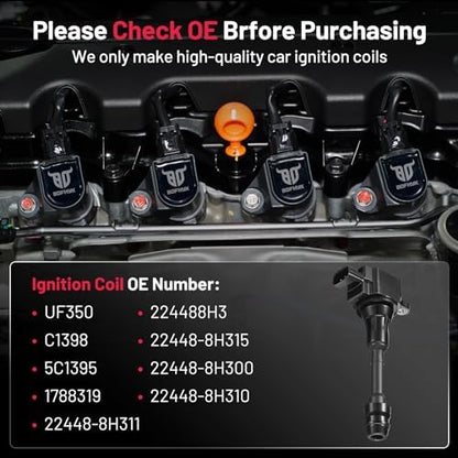 BDFHYK Ignition Coils Pack Compatible with Nissan Altima Sentra X-Trail l4 2.5L Coil for UF350 224488H3 C1398 22448-8H315 22448-8H310 22448-8H300 22448-8H311 1788319 5C1395 Set of 4