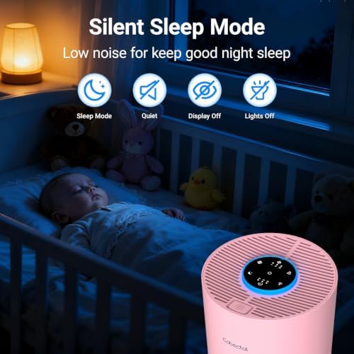 Cobectal Air Purifiers for Home Bedroom with 3-in-1 Filter, Pink