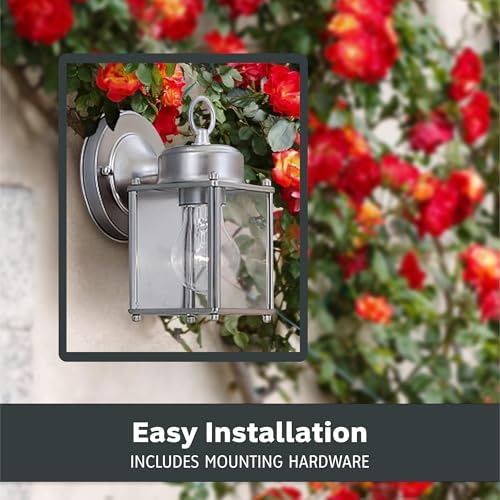 DESIGNERS FOUNTAIN Preston Outdoor Light Fixture, 8 Inch, Exterior Wall Mount Lantern Sconce, Clear Glass Porch Lights for Front Door, Patio, and House Garage, Pewter, 1161-PW (Pack of 6)