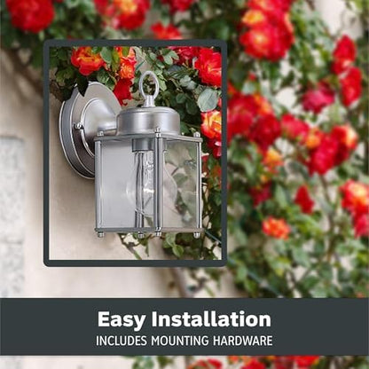 DESIGNERS FOUNTAIN Preston Outdoor Light Fixture, 8 Inch, Exterior Wall Mount Lantern Sconce, Clear Glass Porch Lights for Front Door, Patio, and House Garage, Pewter, 1161-PW (Pack of 6)