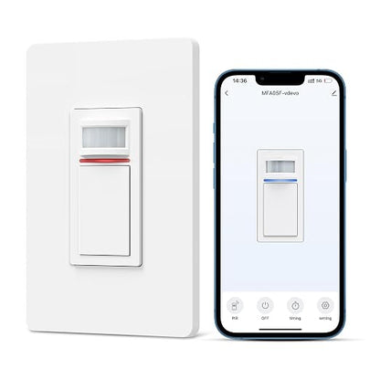 Milfra Smart Motion Sensor Light Switch,Motion Sensor Light Switch Works with Siri Alexa and Google Home, Voice and Remote Control, Neutral Wire Required