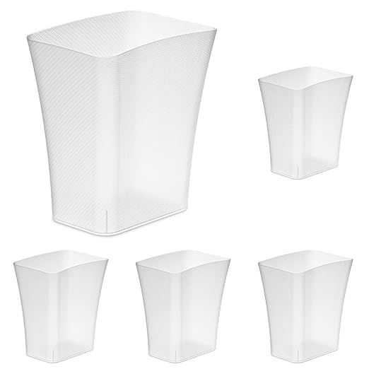 CLOROX Textura Slim Trash Can - 3.1 Gallon Small Waste Basket for Narrow Spaces - Skinny Plastic Garbage Bin for Bathroom, Bedroom, or Office, Clear Frost (Pack of 5)