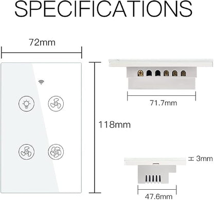 MOES WiFi Smart Ceiling Fan Light Wall Switch, Smart Life/Tuya APP Remote Timer and Counterdown, Compatible with Alexa and Google Home, No Hub Required, Neutral Wire Required,White