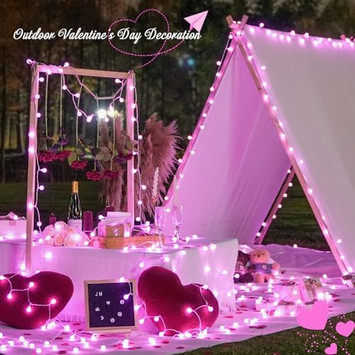 JMEXSUSS 33FT 100 LED Pink Globe String Lights Battery Operated 8 Modes
