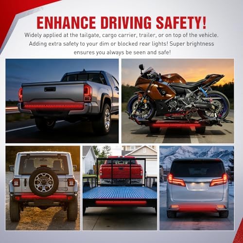 Nilight 48”/49” LED Tailgate Light Strip 90 LED Red/White for Running Light Brake / Turn Signal / Reverse Light，2 Years Warranty