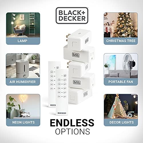 BLACK+DECKER Wireless Remote-Control Outlet, 5 Outlets, 2 Remotes