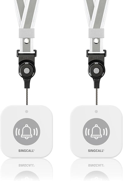 SINGCALL Wireless Portable Caregiver Pager Panic Alarm System Personal Alarm for Elderly/Kids/Pregnant/Patients Alert Call Button with Detachable Lanyard 2-Pack Emergency Call Buttons