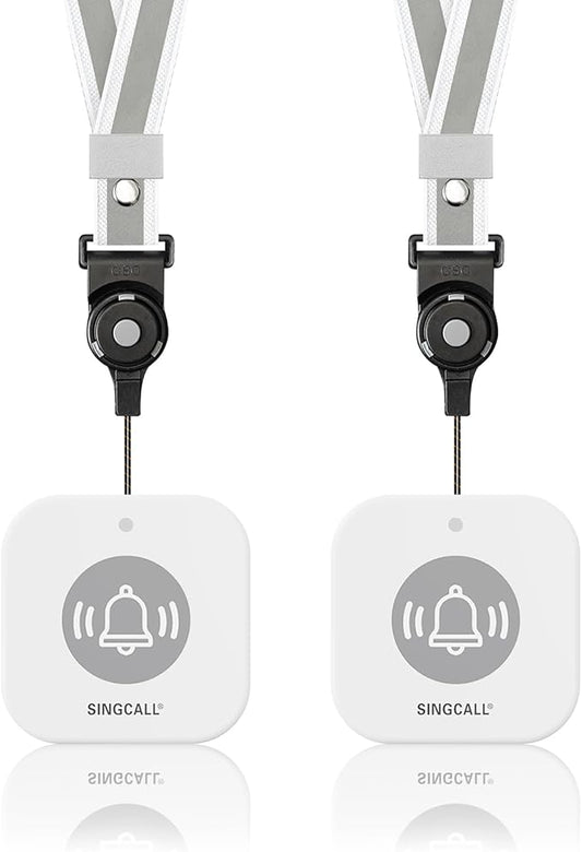 SINGCALL Wireless Portable Caregiver Pager Panic Alarm System Personal Alarm for Elderly/Kids/Pregnant/Patients Alert Call Button with Detachable Lanyard 2-Pack Emergency Call Buttons