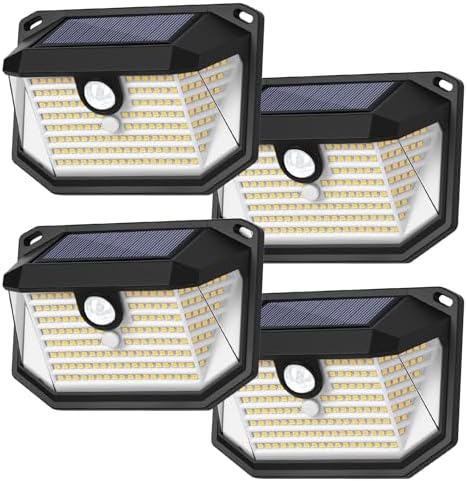 Brightever Solar Outdoor Lights, 4-Pack 178 LEDs Motion Sensor Wall Light with 270° Wide Angle & 3 Modes, Waterproof 3000K Solar Powered Security Light for Patio Garden Garage Front Door