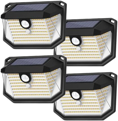 Brightever Solar Outdoor Lights, 4-Pack 178 LEDs Motion Sensor Wall Light with 270° Wide Angle & 3 Modes, Waterproof 3000K Solar Powered Security Light for Patio Garden Garage Front Door