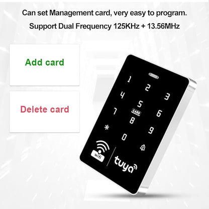 WiFi Access Control System Smart Tuya APP RFID Access Controller IP68 Waterproof 125KHz 13.56MHz Reader + Power Supply +10pcs Keyfobs (Without Lock)