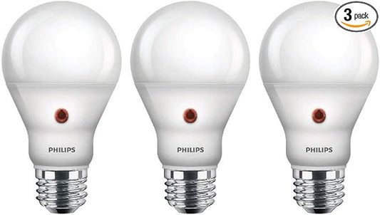Philips LED Dusk-To-Dawn Outdoor A19 Light Bulb, Flicker-Free, 800 Lumen, Soft White Light (2700K), 8W=60W, E26 Base, 3-Pack
