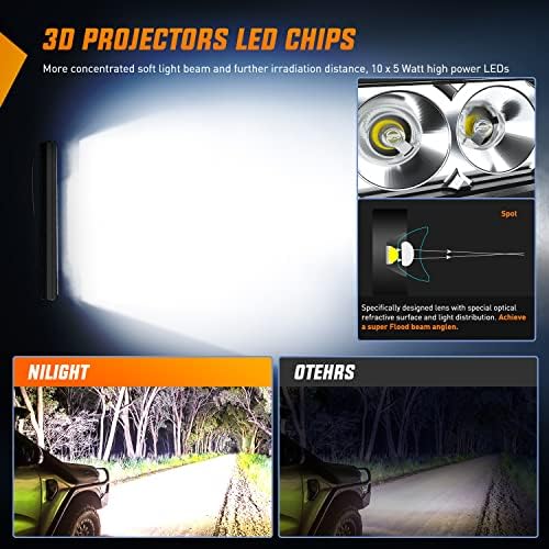 Nilight Led Light Bar Super Slim 2Pcs 11Inch 50W Flood 5000LM 3D Driving Fog Off Road Lights Work Light Pods for Trucks Pickup SUV ATV UTV Boat 4x4 Van Camper- 2 Style Mounting