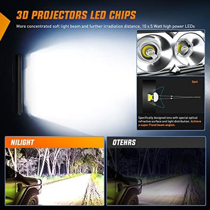 Nilight Led Light Bar Super Slim 2Pcs 11Inch 50W Flood 5000LM 3D Driving Fog Off Road Lights Work Light Pods for Trucks Pickup SUV ATV UTV Boat 4x4 Van Camper- 2 Style Mounting